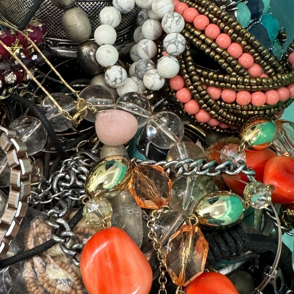 3 pounds wearable jewelry resell, craft jewelry lot. Some signed. Random Boxes.